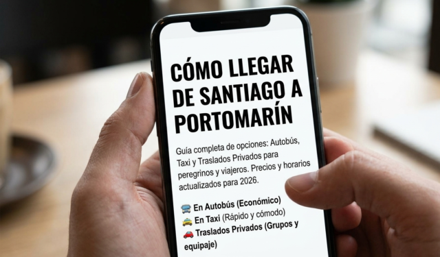 "Un móvil mostrando la pregunta de cómo llegar de Santiago a Portomarín en 2026".